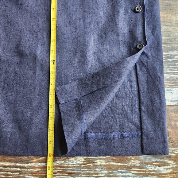 Vintage Ralph Lauren Blue Label USA Linen Side-Button Midi Pencil Skirt Blue - Picture 12 of 12